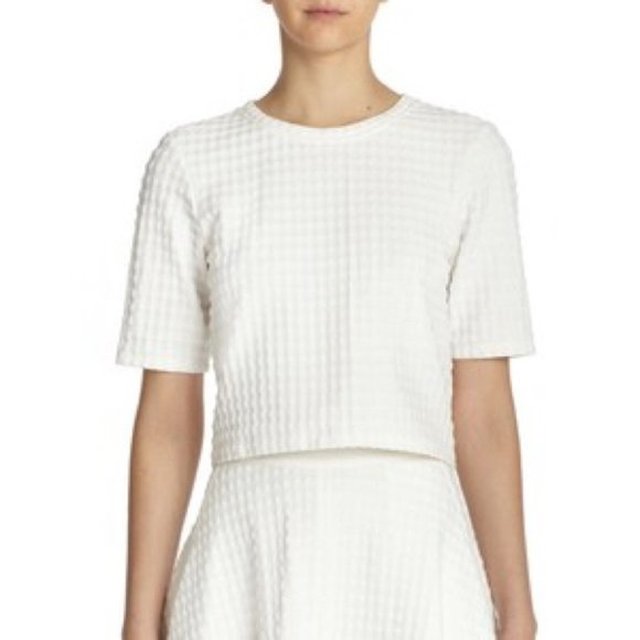 New Theory Hesha waffle knit gingham textured boxy structured cropped blouse top - Picture 6 of 16